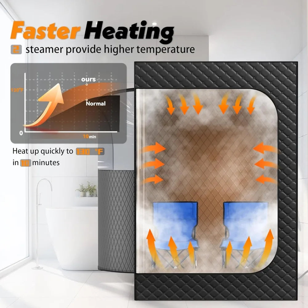Two Person Portable Steam Sauna With Dual Steamers And Remote