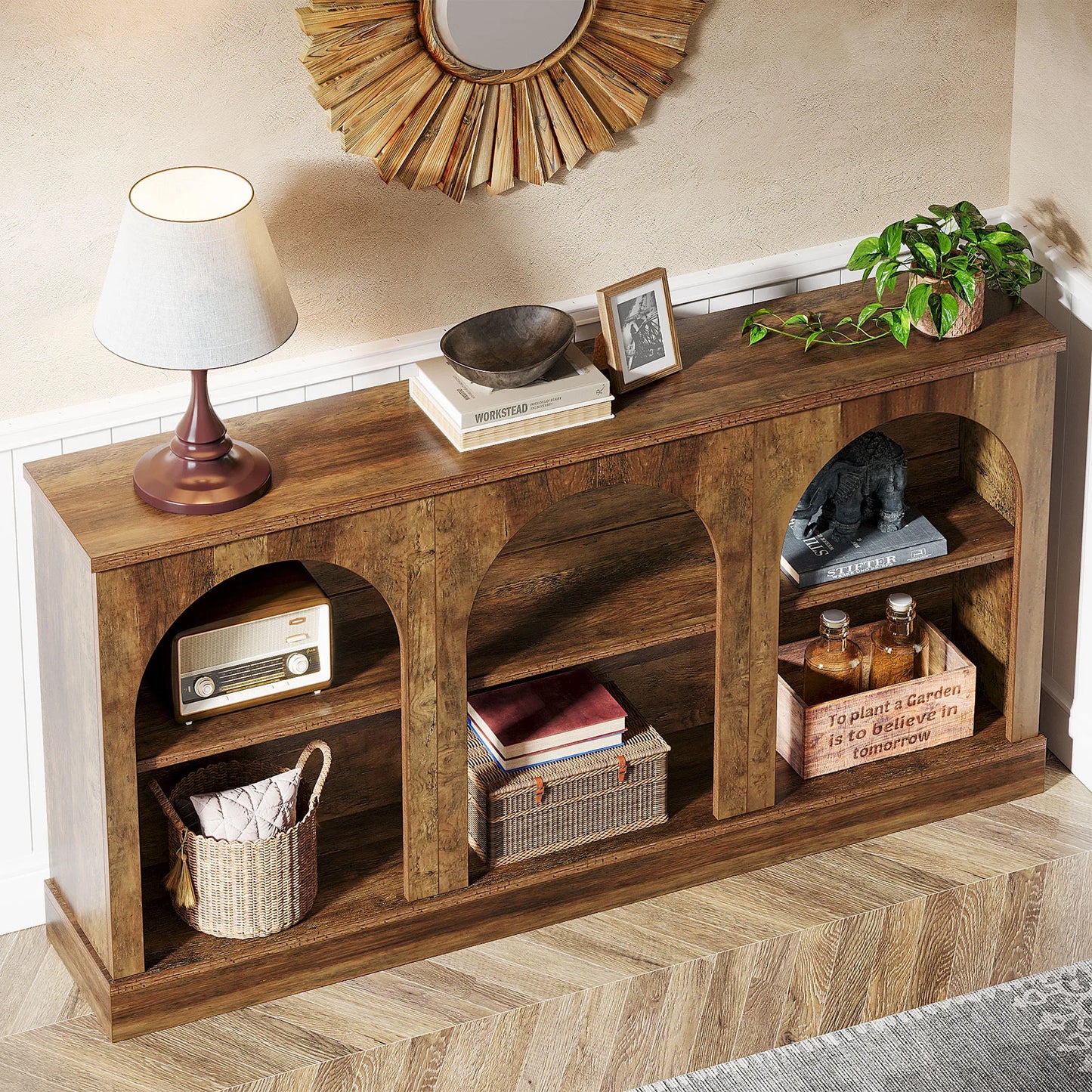 Tribesigns Farmhouse Console Table Three Tier Storage