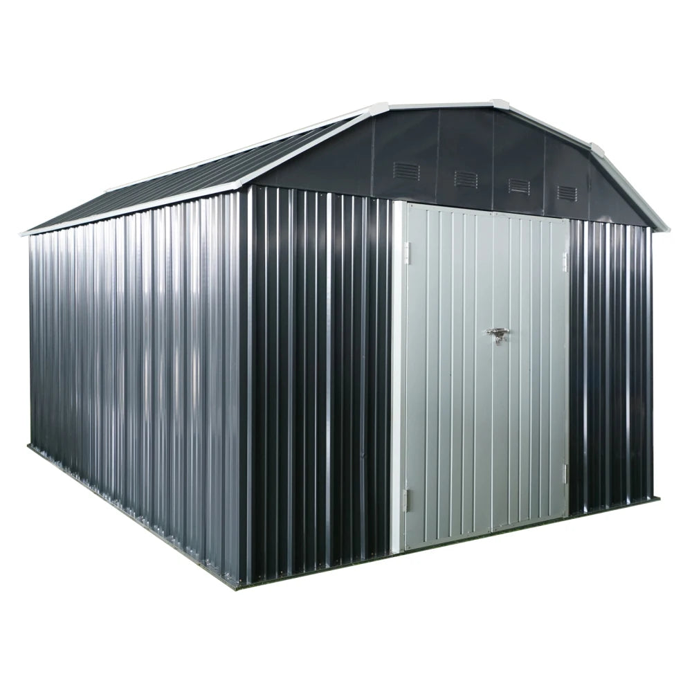 Outdoor Metal Storage Shed With Arch Roof And Lockable Doors