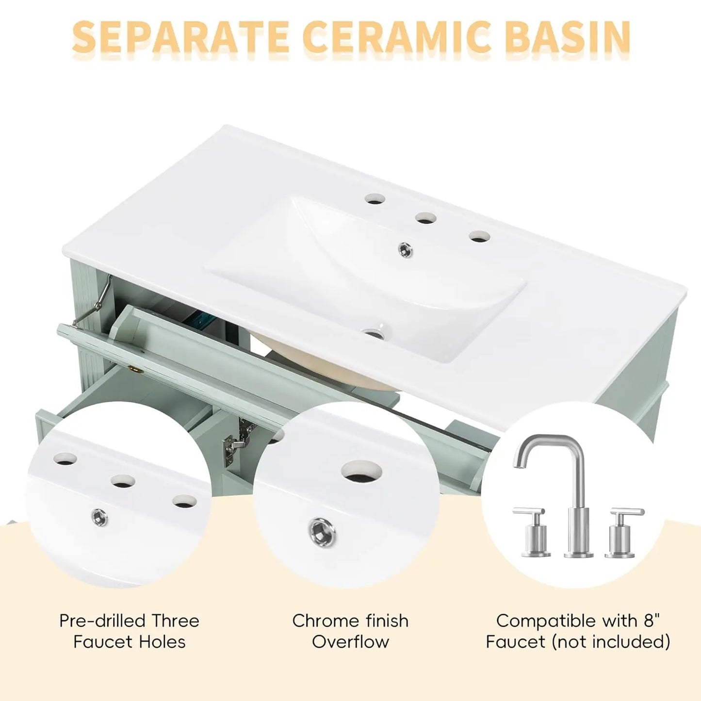Free Standing Bathroom Vanity With Sink And Ceramic Basin