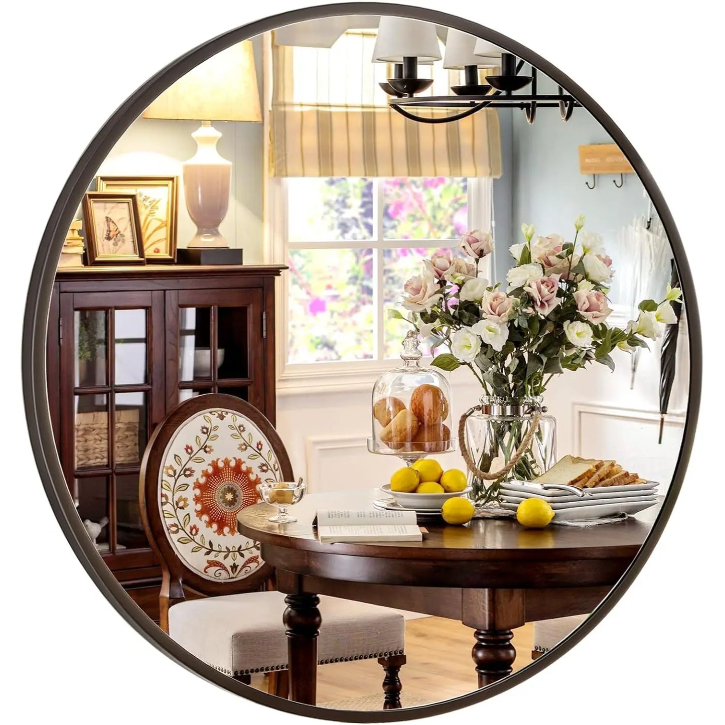 Round Metal Wall Mirror Matte Finish For Entryway Bathroom Living Room Decor