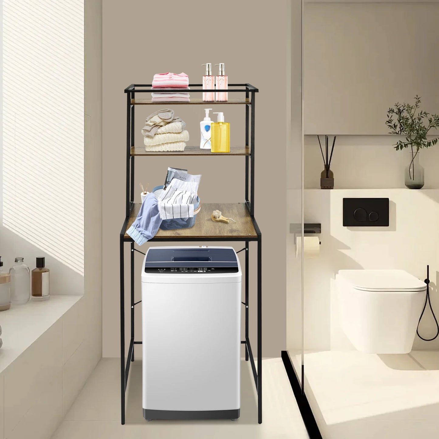Three-Tier Washer and Dryer Storage Shelf for Laundry Room