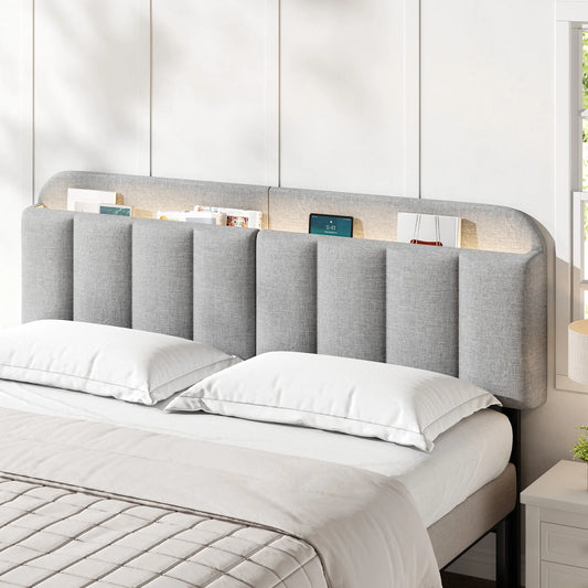ONBRILL Adjustable Linen Headboard With Storage And RGB Lighting