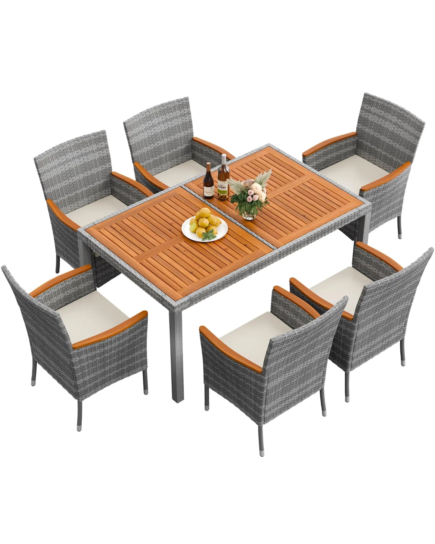 Patio Dining Set Outdoor Acacia Wood Table Chairs Cushions